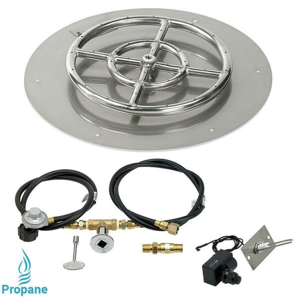 American Fireglass 18 In. Round Stainless Steel Flat Pan With Spark Ignition Kit - Propane SS-RFPKIT-P-18